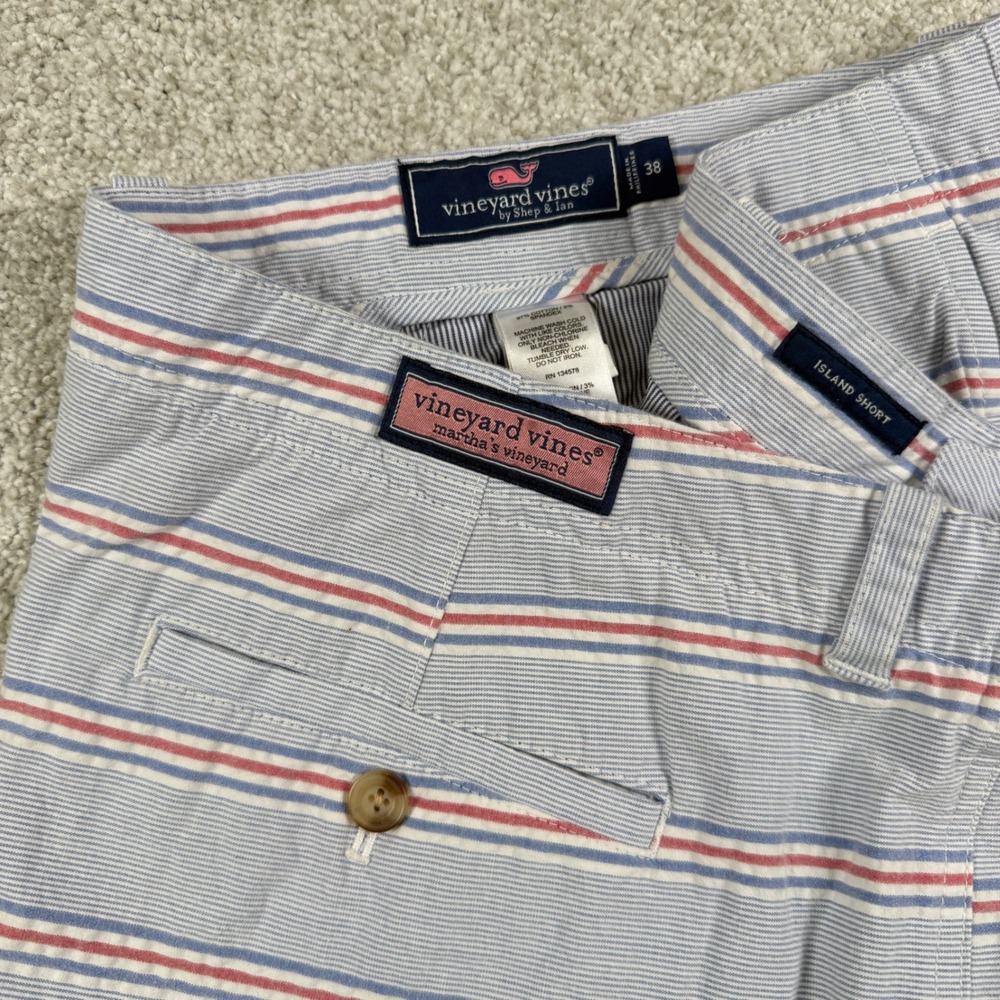 Vineyard Vines Island Short Mens 38 Blue Red Striped Seersucker Stretch Cotton